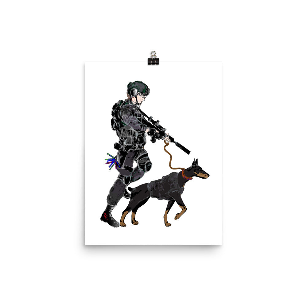 Poster. "Operator I w/ Doberman Pinscher."